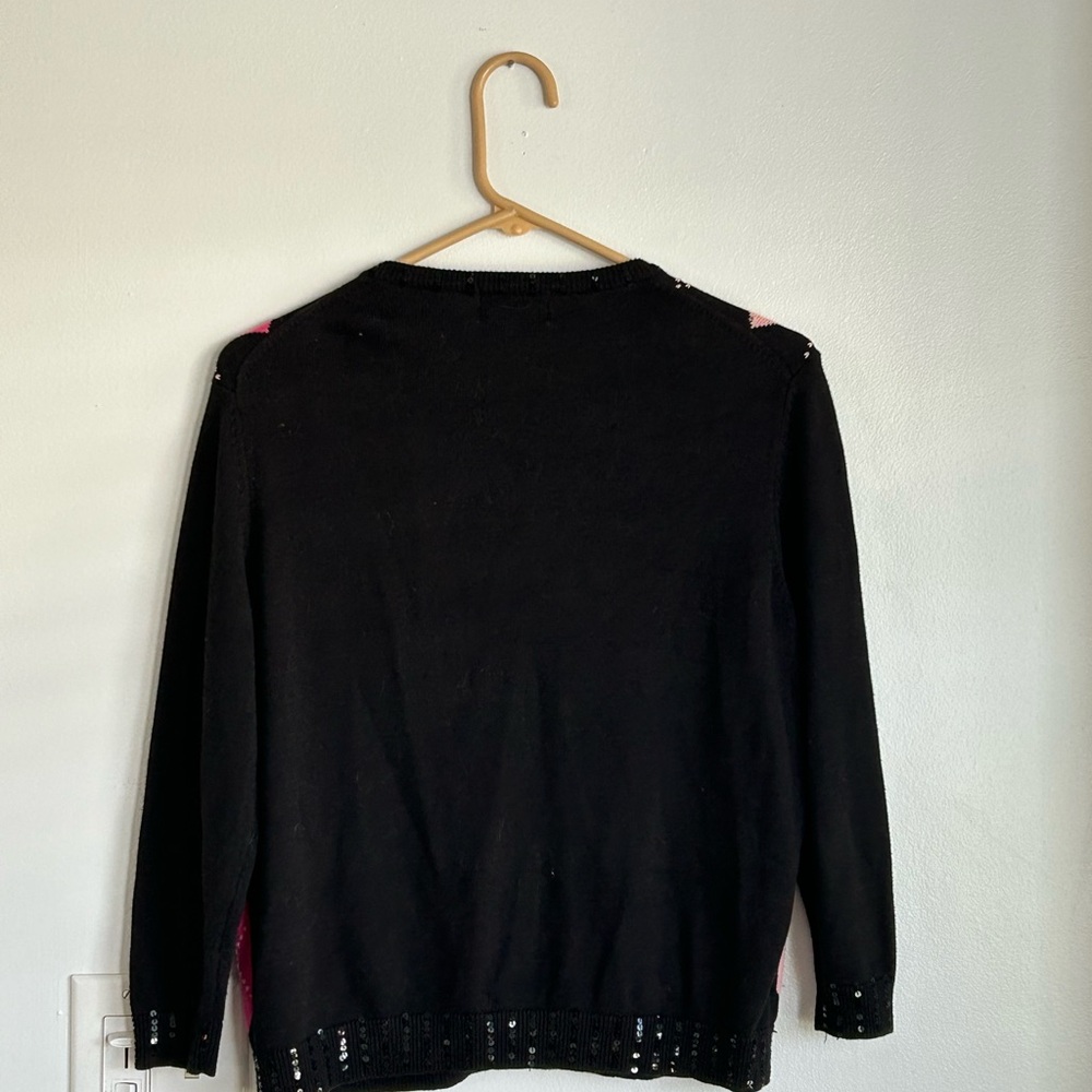 SALE Vintage Poodle Cardigan Sweater Pink Black Y2K Argyle Medi Retro Rockabilly - Picture 3 of 6